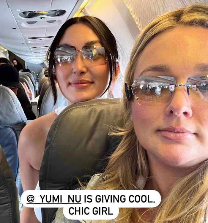 Yumi Nu and Hunter McGrady in gifted Nine West sunglasses.